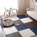 20mm Thick Exercise Mat Tiles, Gym Floor Mat Rubber, Interlocking Foam for Gymnastics, Exercise, Play Areas, Home Gyms, Dance Studios, Yoga (Navy Blue - Brown - White, 4Pcs)