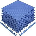Fitness Puzzle Mat, Gym Floor Mat, Exercise Mat, EVA Foam Interlocking Tiles, Protective Flooring for Home Gym Equipment and Workouts, 12mm (Blue, 16 SqFt - 4 Mats)