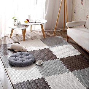 16 sqft - 4 mats fitness puzzle mat gym floor mat exercise mat eva foam interlocking tiles protective flooring for home gym equipment and workouts 12mm brown - grey - white
