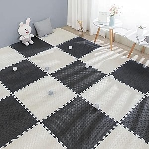 signatron puzzle flooring  kids interlocking play mat  baby play mat  play mats for kids  12 mm thick 9 tiles - 36 square feet white - black