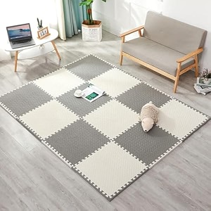 signatron puzzle flooring  kids interlocking play mat  baby play mat  play mats for kids  12 mm thick 9 tiles - 36 square feet white - grey