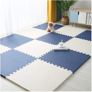 signatron puzzle flooring  kids interlocking play mat  baby play mat  play mats for kids  12 mm thick 9 tiles - 36 square feet navy blue - white