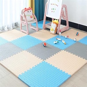 puzzle flooring  kids interlocking play mat  baby play mat  play mats for kids  12 mm thick 4 tiles - 16 square feet blue grey white