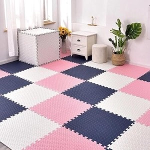 signatron 6 pcs - 24 sq ft  puzzle flooring  kids interlocking play mat  baby play mat  play mats for kids  12 mm thick pink - blue - white