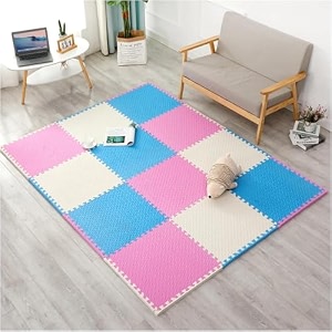 signatron puzzle flooring  kids interlocking play mat  baby play mat  play mats for kids  12 mm thick 9 tiles - 36 square feet pink - blue - white