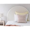 Signature Design by Ashley Birkmore Full Upholstered Panel Headboard, Semicircular Curved Silhouette, Engineered Wood and Tan Polyester, Ideal for Youth Bedrooms, White and Tan, Full Size