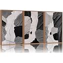 SIGNINART Large Black and White Abstract Framed Canvas Wall Art Set, Grey Neutral Art Paintings, Contemporary Minimalist Wall Decor, Modern Geometric Artwork for Living Room, Hallway, Office 16"x24"x3