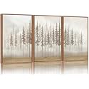 SIGNINART Large Pine Tree Framed Canvas Wall Art Set, Foggy Forest Landscape Wall Decor, Modern Beige Nature Artwork, Misty Forest Wall Painting for Living Room, Bedroom,Office 16 x24 x3