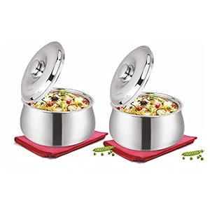 signoraware hot delight set belly shape insulated stainless steel casserole insulated thermal serving bowl elegant hot pot food warmercooler 1000ml1500ml set of 2 silver