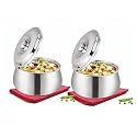SignoraWare Hot Delight Set Belly Shape Insulated Stainless Steel Casserole, Insulated Thermal Serving Bowl, Elegant Hot Pot Food Warmer/Cooler, 1000ml+1500ml, Set of 2, Silver
