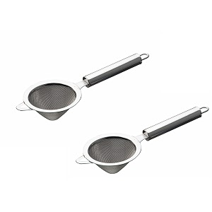 signoraware kitchen tools food grade conical tea strainerchai chhalnicoffee strainertea filterjuice and oil filter with pipe handle and stainless steel single twill mesh no2 dia 8 cm set2