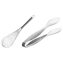 SignoraWare Kitchen Tools (Food Grade) Heavy Gauge(1 MM) High Gloss Kitchen Bread Tong (Size 15.5 cm) &amp; Signoraware Whisk 30cm Round Steel Handle, Set of 1, Silver