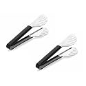 SignoraWare Kitchen Tools SS(Food Grade) Heavy Gauge(1 MM) High Gloss Spagethi Tong/Grlling Chimta Tong/Salad Tong/Buffet Tong/Multipurpose Slotted Tong(Vinyl Coated) (Size 21 cm)(Black) Set/2