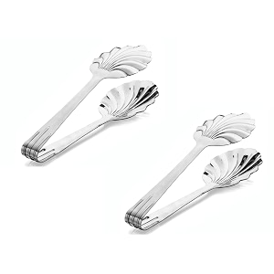 signoraware kitchen tools stainless steel food grade heavy gauge high gloss bread tong - grilling chimtasaladbuffetmultipurpose shell shaped plain tongs 21 cm set of 2