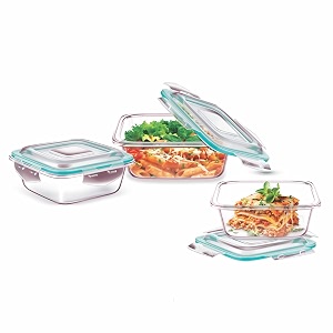 signoraware lock n store square glass container 320ml620ml400mlclear