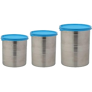 signoraware modular steel container round 10001500ml2000ml set of 3 blue