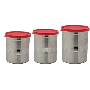 signoraware modular steel container round 10001500ml2000ml set of 3 red