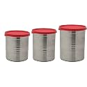 Signoraware Modular Steel Container Round 1000+1500ml+2000ml, Set of 3, Red