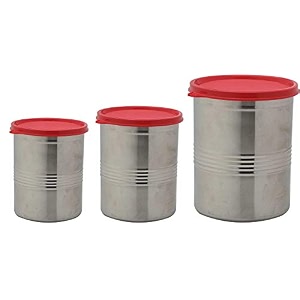 signoraware modular steel container round 1500ml2000ml6100ml set of 3 red stainless_steel