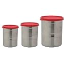 Signoraware Modular Steel Container Round 1500ml+2000ml+6100ml, Set of 3, Red, stainless_steel