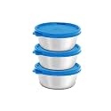 Signora Ware Stainless Steel Serving Bowl Set of 3, 200ml, Blue, Airtight &amp; Leakproof, Dishwasher Safe for Lunch, Snacks, Office, School &amp; Picnics