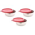 Signoraware Stainless Steel Container/Serving Bowl with Lid | Airtight &amp; Leakproof | Microwave Safe | Ideal for Lunch &amp; Snacks Storage | Great for Office, School &amp; Picnics (200mlx3 | Set of3 | Red)