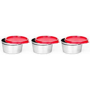 signoraware tiny wonder stainless steel container  airtight amp leakproof lid  compact amp space saving  mess free  rust resistant  ideal for spices dry fruits amp snacks 250mlx3  set of 3  red