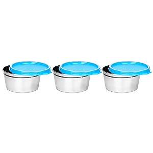 signoraware tiny wonder stainless steel container  durable  airtight amp leakproof  compact size  perfect for lunch snacks amp travel  kitchen storage container 250mlx3  set of 3  blue