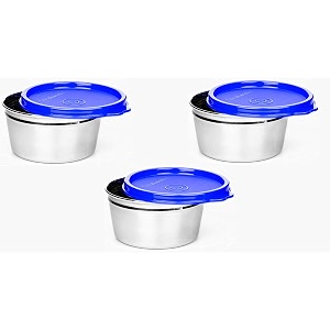 signora ware stainless steel container set of 3 250ml each airtight amp leakproof compact rust resistant ideal for spices dry fruits amp snacks violet