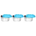 Signoraware Tiny Wonder Stainless Steel Container | Durable | Airtight &amp; Leakproof | Compact Size | Perfect for Lunch, Snacks &amp; Travel | Kitchen Storage Container (250mlx3 | Set of 3 | Blue)