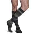 SIGVARIS Men’s Style Microfiber Patterns 830 Closed Toe Calf-High Socks 20-30mmHg - Dk Navy Stripe - Small Short