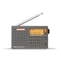 SIHUADON R-108 Portable Radio AM FM SW LW Airband, Small Retro Emergency Radio Digital Battery Operated 5W Speaker Clock Radios with Alarm for Bedroom, Kitchen, Camping, Power Outage Use, Grey