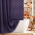 Siiluminisoy 78inch Long Dark Purple Shower Curtain Boho Shower Curtain Woven Fabric Tufted Chevron Textured Striped Modern Farmhouse Minimalist Cloth Shower Curtains for Bathroom, 72" x 78"
