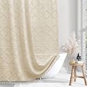 Siiluminisoy Boho Farmhouse Shower Curtain Woven Fabric Beige Shower Curtain, 72 x 72 Tufted Chevron Textured Striped Modern Minimalist Cloth Shower Curtains for Bathroom
