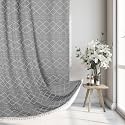 Siiluminisoy Boho Grey Textured Shower Curtain with Tassels 72 x 72 Tufted Chevron Striped Chenille Woven Fabric Cloth Shower Curtain Modern Farmhouse Minimalist, Shabby Chic Home Decor for Bathroom