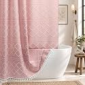 Siiluminisoy Boho Pink Textured Shower Curtain with Tassels 72 x 72 Tufted Chevron Striped Chenille Woven Fabric Cloth Shower Curtain Modern Farmhouse Minimalist, Shabby Chic Home Decor for Bathroom