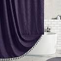 Siiluminisoy Boho Shower Curtain 84inch Dark Purple Woven Fabric Long Shower Curtain, Tufted Chevron Textured Striped 72" x 84" Modern Farmhouse Minimalist Cloth Shower Curtains for Bathroom