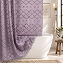 Siiluminisoy Boho Shower Curtain Purple Woven Fabric Cute Shower Curtain, 72 x 72 Tufted Chevron Textured Striped Modern Farmhouse Minimalist Cloth Shower Curtains for Bathroom