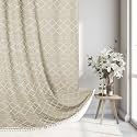 Siiluminisoy Extra Long Beige Boho Woven Fabric Cute 84 Inch Tufted Chevron Textured Striped Modern Farmhouse Minimalist Cloth Shower Curtain for Bathroom