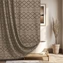 Siiluminisoy Extra Long Boho Farmhouse Shower Curtain - Woven Fabric Khaki 84 Inch, 72 x 84 Tufted Chevron Textured Striped Modern Minimalist Cloth for Bathroom
