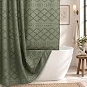 Siiluminisoy Extra Long Sage Green Boho Shower Curtain - Woven Fabric, 72 x 96 Inches, Tufted Chevron Textured Striped, Modern Farmhouse Minimalist for Bathroom