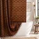 Siiluminisoy Extra Long Shower Curtains Burnt Orange 72 x 78 Inches Tufted Chevron Fabric for Bathroom Vintage Shabby Chic Waterproof Cloth Shower Curtain