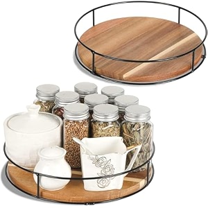 360 lazy susan turntable  wooden kitchen organizer for table cabinet amp countertop  farmhouse style spice rack tray wooden kitchen organizer for table blackampwhite 2-tier 12 inch