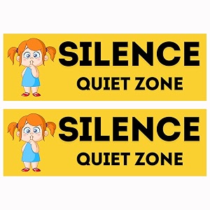 silence quiet zone sign sticker 205 x 7 cm pack of 2  peel amp stick notice board with 4 corner holes for wall office school hospital amp library silent please small - 205 x 7 cm