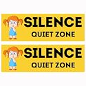 Silence Quiet Zone Sign Sticker 20.5 x 7 CM (Pack of 2) – Peel &amp; Stick Notice Board with 4 Corner Holes for Wall, Office, School, Hospital &amp; Library (Silent Please, Small - 20.5 X 7 CM)