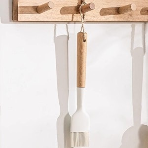 silicon spatula set for kitchen - non-stick cooking utensils with wooden handle - turner serving spoon and combs set of 3 grey