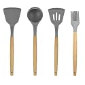 Silicone Non Stick Spatula Set of 4, Non Stick Serving Spoon | Silicone Spatula Set for Cooking and Serving (Set of 4 Grey)