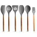 Silicon Spatula for Kitchen | Non-Stick | Cooking Spatulas with Wooden Handle | Turner Serving Cooking Spoon | Combs for Kitchen Tools Set (Set of 6 Grey)