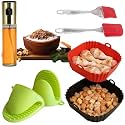 Silicone Air Fryer Tray, 2 Square Trays with Oil Spray Bottle, Spatula Set and Oven Glove, Dishwasher Safe