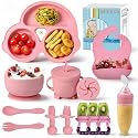 Silicone Baby Feeding Set,Miicasa Baby Led Weaning Supplies Kit With Suction Bowl & Car Plate, Bib, Spoon, Fork, Cup - Food-Grade Silicone, Dishwasher-Safe, No BPAs - For 3+ Months